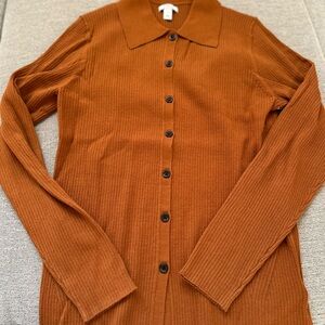Daily Ritual button up, ribbed, and collared orange Sweater Sz 1 or S/M NWT